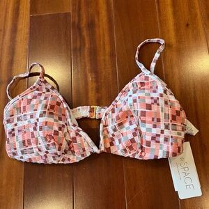 New NWT L*Space Helena Bikini Top Multi Checkered Swim Red Pink Peach Size Large